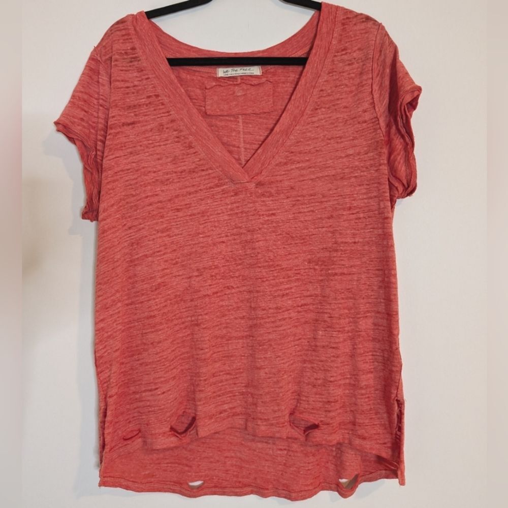 We The Free Sundance Distressed Tee V Neck Flowy Lagenlook Size Large
